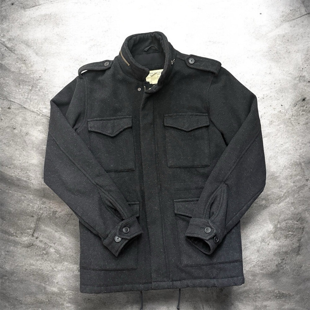 American Eagle Men's Wool Blend M-65 Military Field Jacket Black Small Epaulets